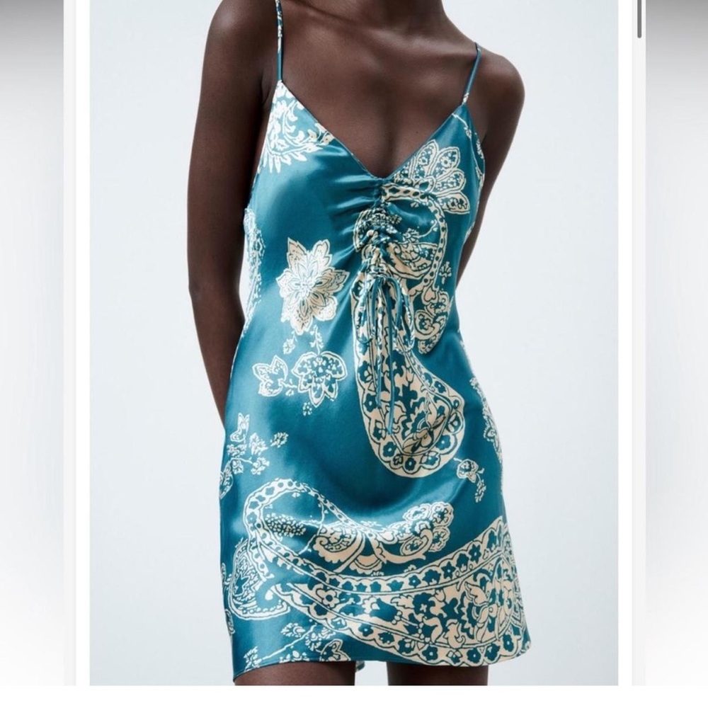 Zara Teal Paisley Slip Dress